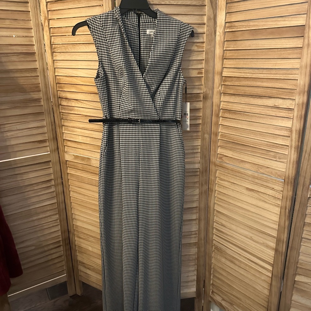 Calvin Klein Black and White Houndstooth Jumpsuit
